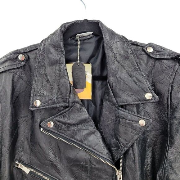 Vintage 90's Flight Path Leather Jacket Deadstock Moto Biker Patchwork Black XL - Picture 6 of 17